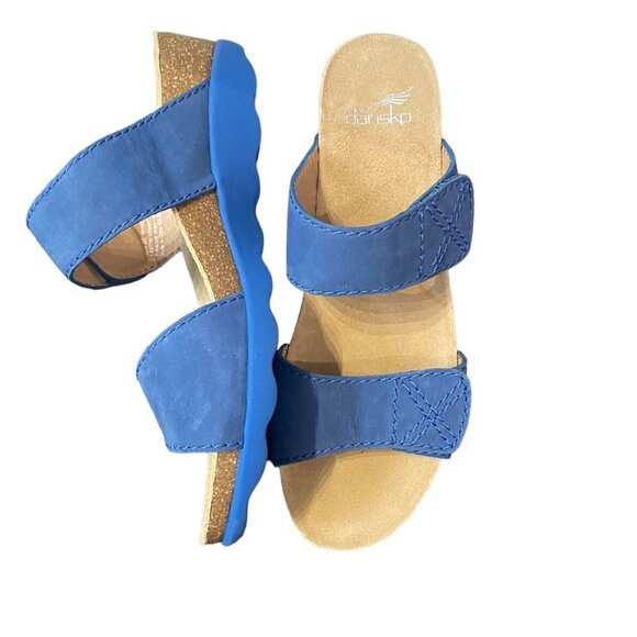 Dansko New Women's Maddy Wedge Sandal Nubuck Blue size 38 - Picture 5 of 12